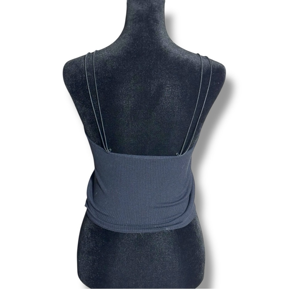 Zara Charcoal Scoop Neck Ribbed Skinny Double Strap Cropped  Camisole Top - Picture 6 of 13